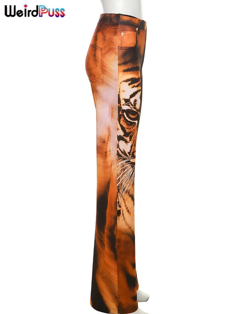 Women's Tiger Print Flare Pants