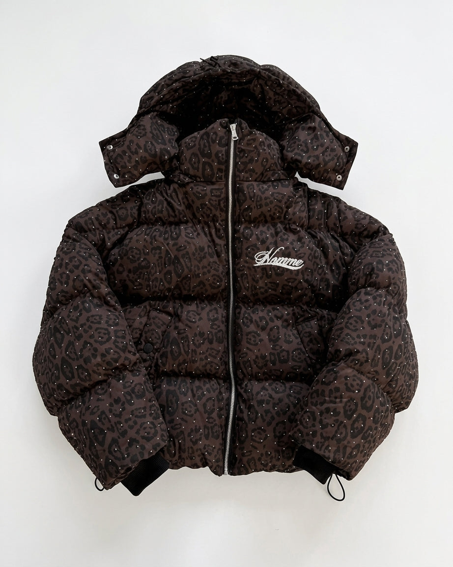 Oversized Leopard Diamond Puffer Jacket