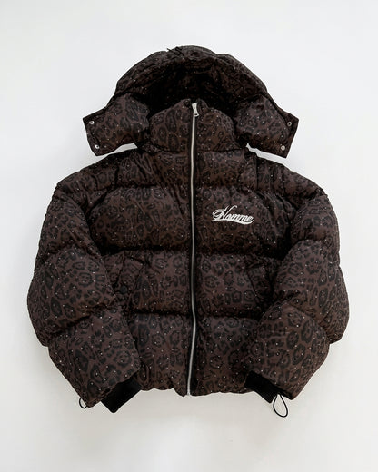 Oversized Leopard Diamond Puffer Jacket