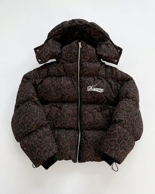 Oversized Leopard Diamond Puffer Jacket