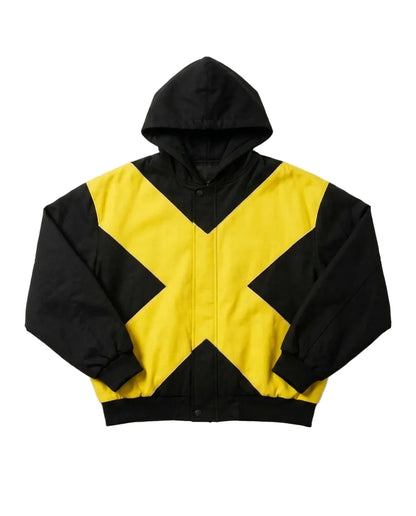 Oversized Zip Hooded Cardigan — Black & Yellow Cross Colorblock (Multiple Variants)