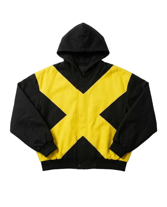 Oversized Zip Hooded Cardigan — Black & Yellow Cross Colorblock (Multiple Variants)