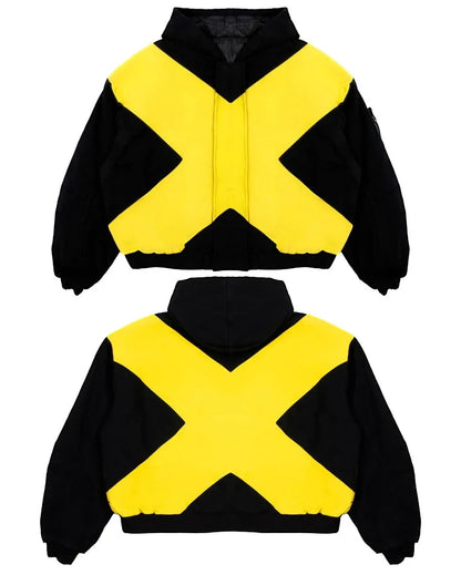 Oversized Zip Hooded Cardigan — Black & Yellow Cross Colorblock (Multiple Variants)
