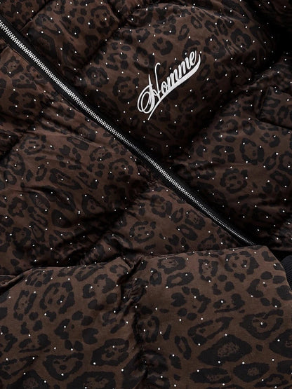 Oversized Leopard Diamond Puffer Jacket