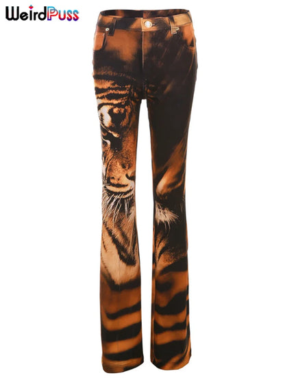 Women's Tiger Print Flare Pants