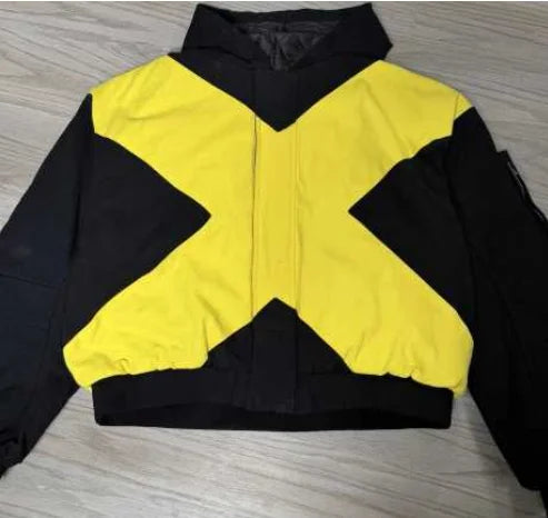 Oversized Zip Hooded Cardigan — Black & Yellow Cross Colorblock (Multiple Variants)