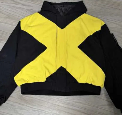 Oversized Zip Hooded Cardigan — Black & Yellow Cross Colorblock (Multiple Variants)