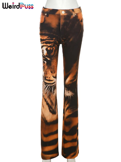 Women's Tiger Print Flare Pants